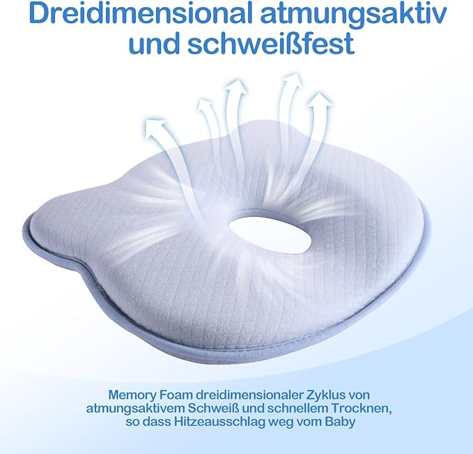 Memory Foam Baby Pillow,Cute Cartoon Bear Soft and Cozy Pillow, Breathable Bedding Set for Infants for Small Boys and Girls Prevent Flat Head Tummy