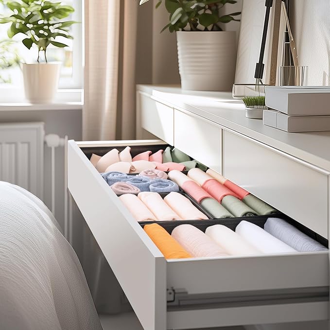 Criusia Drawer Organizer Clothes, 21 Pack Dresser Organizer for Baby Clothes, Underwear, Sock - Foldable Closet Organization and Storage Dividers Bins for Nursery, Bedroom (Black)