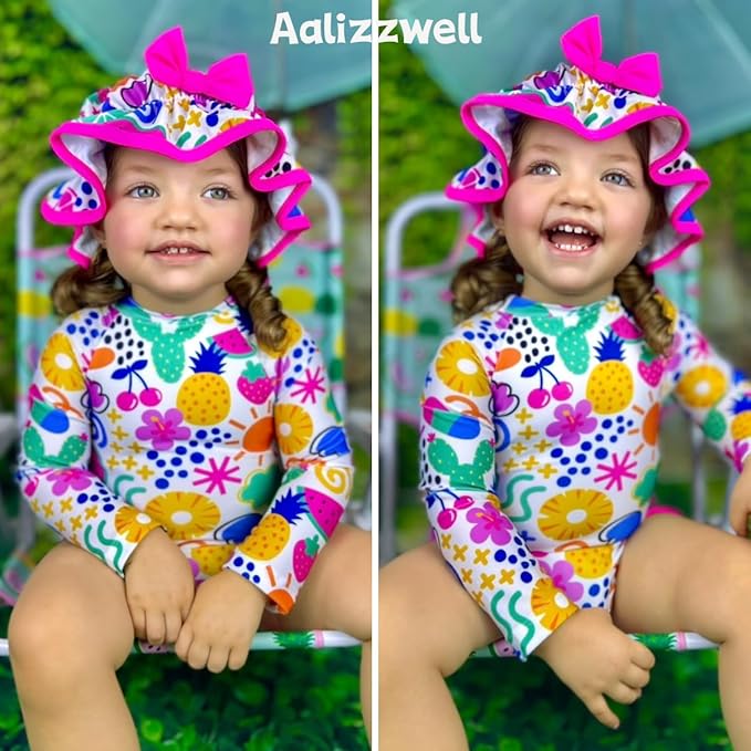 Aalizzwell Baby Girls Long Sleeve One Piece Swimsuit with Hat