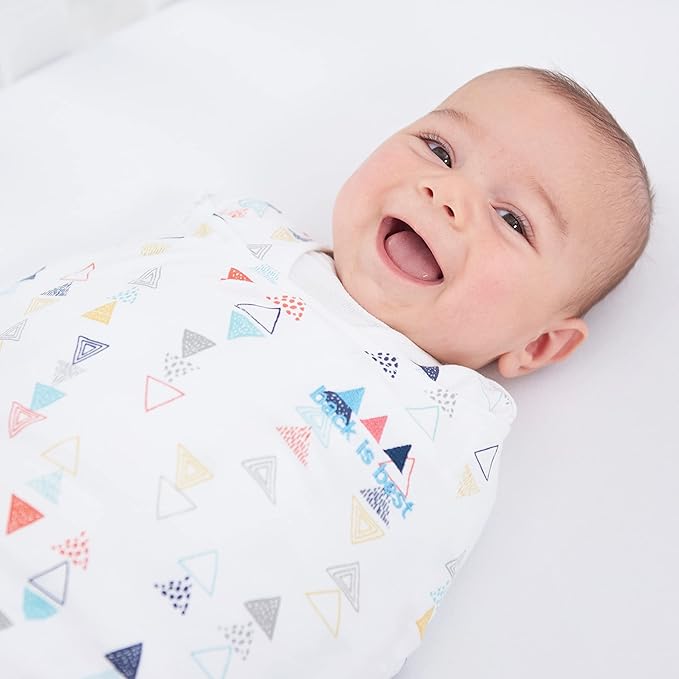 HALO Sleepsack 3-Way Adjustable Baby Swaddle, 100% Cotton - Neutral Triangles, Newborn
