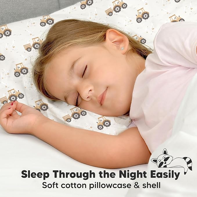 Toddler Pillow with Pillowcase - 13x18 My Little Dreamy Kids Travel Bed Pillows for Sleeping, Organic Cotton Small Pillowcase, Soft & Breathable, Machine Washable, Toddlers 2-5 Years Old (Tractor)