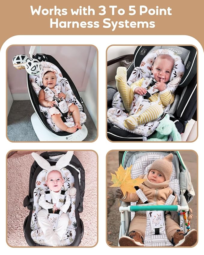 Infant Insert, Enlarged Head Support for Baby, Reversible Newborn Insert with 3 Strap Covers, 2-in-1 Baby Cushion for Stroller, Swing, Bouncer, Rocker - Yellow Cat