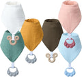 Baby Teething Bibs 6-Pack with Attachable Teether - 100% Organic Cotton, Super Absorbent & Soft Drool Bibs