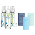 Dr. Brown's Anti-Colic Options+ Narrow Glass Baby Bottles with Silicone Sleeves, Blue, Glow, Mint, BPA-Free, 8 oz/250 mL, 0m+, 3-Pack