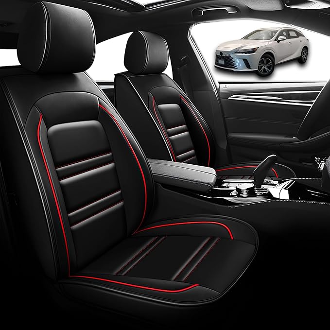 Seat Cover for Lexus Car rx350 2007-2024 | Car Seat Covers Front Seats, Waterproof Seat Protectors, Automotive Front Seat Covers (Front Seat, Black&Red Line)