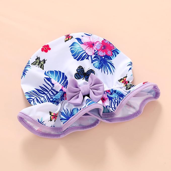Infant Baby Girl Swimsuit One-Piece Long Sleeve Rash Guard with Hat Set Floral Zipper Bathing Suit Leopard Beach Wear