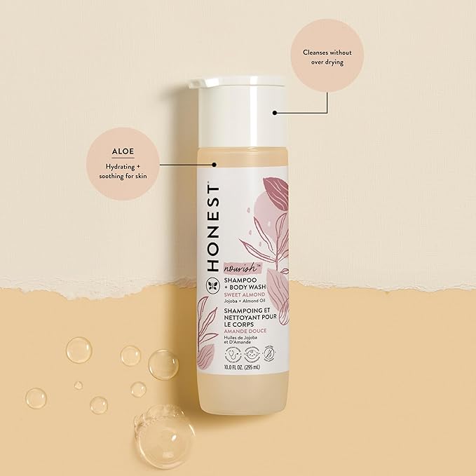 The Honest Company 2-in-1 Cleansing Shampoo and Body Wash and Face and Body Lotion Bundle Gentle for Baby Naturally Derived Sweet Almond Nourish 18.5 fl oz