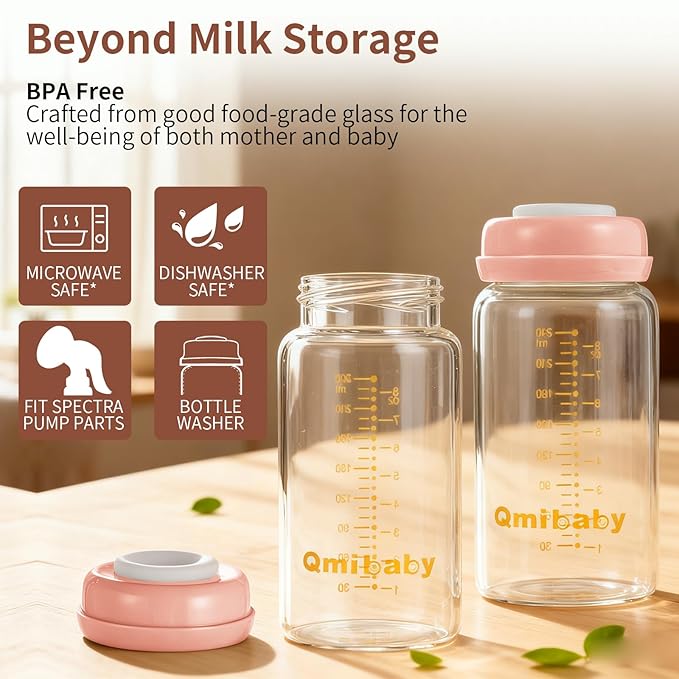 Breast Milk Storage Bottles 240ml 8oz BPA-Free Leak-Proof Natural Baby Bottle for Breastmilk Storage Wide Neck Bottles with Screw Ring Sealing Disk Breastfeeding (Grey+Pink, 240ml-4Packs)