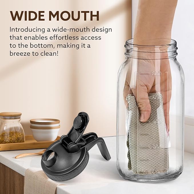 Breast Milk Pitcher, 32 OZ Mason Jar Pitcher with Lid Double Leak Proof,1 Quart Breastmilk Storage Containers for Fridge, Glass Jug for Sun Tea, Juice, Cold Brew Coffee