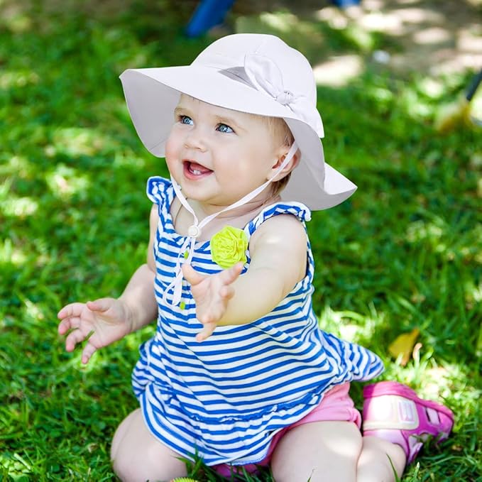 Baby Girl Sun Hat Summer Foldable Beach Hats with UPF50+ Sun Protection Wide Brim Toddler Bucket Hat Cap