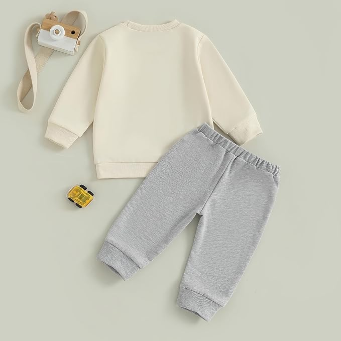 Nyapruwe Toddler Baby Boy Fall Outfit Funny Print Long Sleeve Sweatshirt Joggers Pants Set Kids Warm Winter Clothes