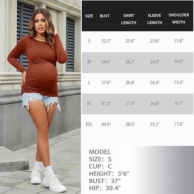 Bhome Women's Maternity Shirts 3 Packs Long Sleeve Pregnancy Tops Basic Side Ruched Tunic Blouse