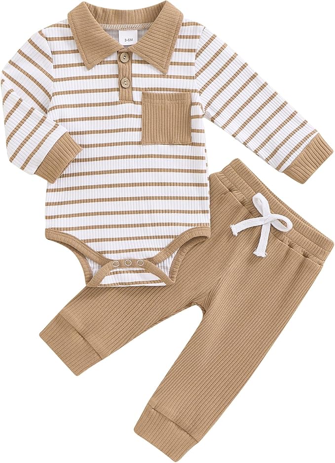Newborn Baby Boy Girl Clothes Ribbed Knitted Long Sleeve Romper Pants Solid Cotton Infant Fall Winter Outfits 2Pcs