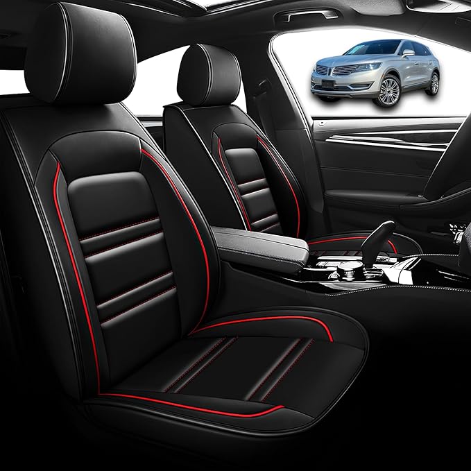 Seat Cover for Lincoln mkx 2007-2018 | Car Seat Covers Front Seats, Waterproof Seat Protectors, Automotive Front Seat Covers (Front Seat, Black&Red Line)
