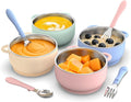 Toddler Bowls with suction & Utensils Set, 2-in-1 Stainless Steel 304 Kids Feeding Bowl & Silicone Suction Baby Bowl with Spoons and Forks, First Self-feeding Training Set, Organic Bloom