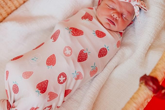 Copper Pearl Baby Swaddle Blanket - Wearable Premium Knit Baby Blanket, Large Soft Stretchy Receiving Blankets for Baby Boy and Girl, Swaddles for Newborn, Infant, and Toddler (Strawberry)