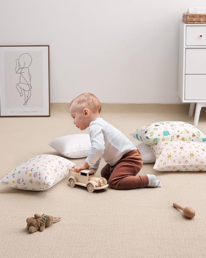 Babebay Toddler Pillow,13X18 Soft Toddler Pillows for Sleeping, Machine Washable Kids Pillow with Cotton Pillowcase, Perfect for Travel, Toddlers Cot