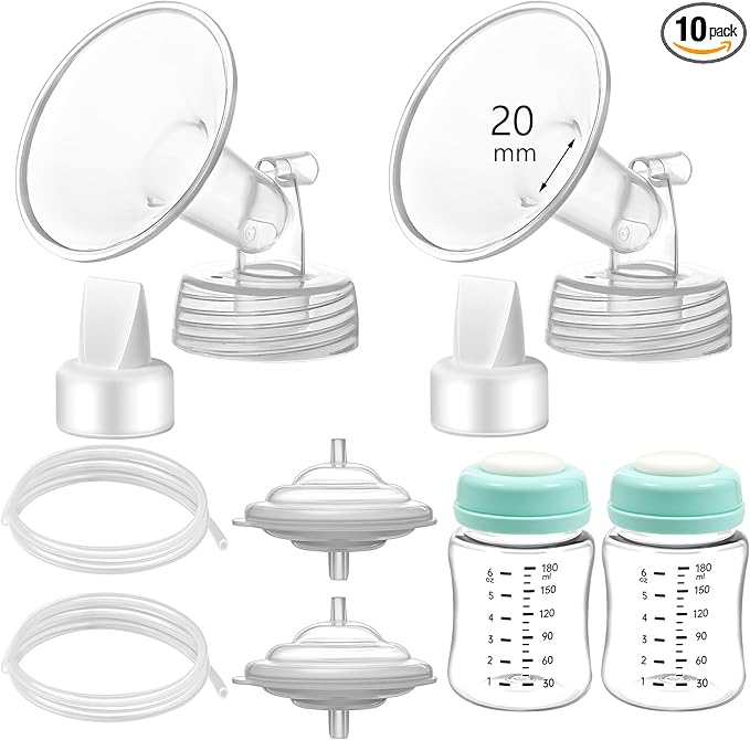 Pump Parts Compatible with Spectra S1/S2/9 Plus, Not Original Accessories, Full Set Replacements Include 20mm Flange, Duckbill Valve, Backflow Protector, Tubing and Bottle