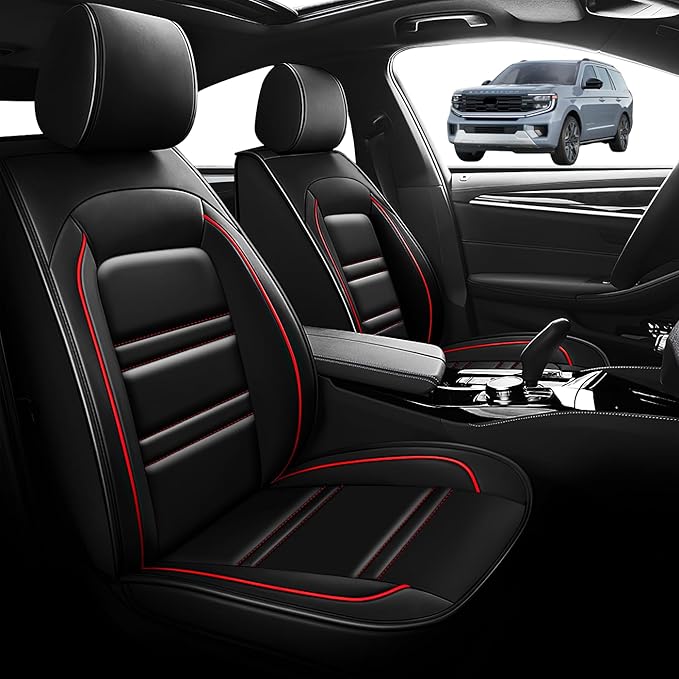 Seat Cover for Ford Expedition 1997-2025 | Car Seat Covers Front Seats, Waterproof Seat Protectors, Automotive Front Seat Covers (Front Seat, Black&Red Line)