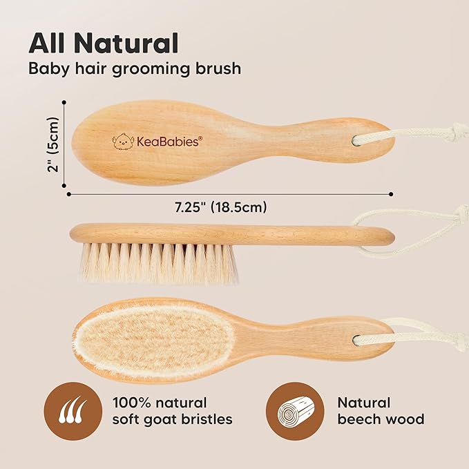 Wooden Baby Hair Brush - Cradle Cap Baby Brush with Soft Goat Bristles, Perfect Gentle Scalp Newborn Comb for Infant, Girls, Boys, Bath Essentials (Walnut, Oval)