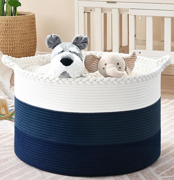 67L Storage Basket for Organizing, 20"×13" Large Laundry Baskets, Cotton Rope Woven Blanket Basket, Toy Storage for Kids, Collapsible Blankets Storage for Living Room, Nursery Room