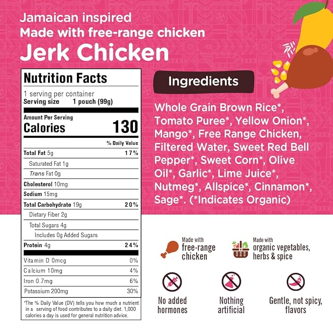 Li’l Hala Jerk Chicken Baby Food Pouches – Free-Range Chicken & Organic Veggies – Toddler Meals with Meat – Protein & Healthy Fats Puree – No Hormones – 6+ Months – 3.5 oz (12 Pack)