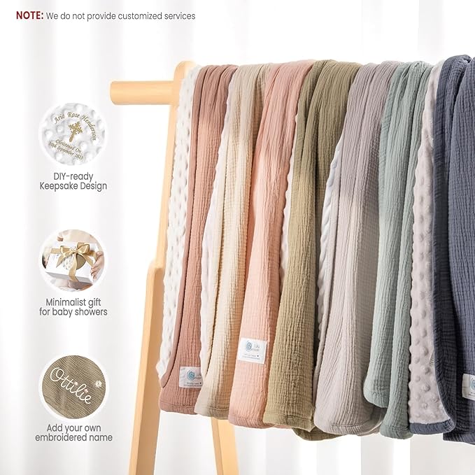 lulumoon Baby Blanket for Newborn Receiving: Minky Dot & Muslin Lightweight - Thermal Blanket Gift for Baby Shower & Hospital Welcoming 30"x40"（Blue）