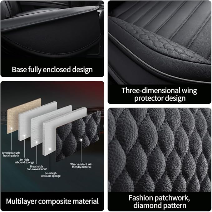 Leather Car Seat Covers for Toyota Corolla 2006-2024,Car Seat Covers Full Set,Seat Covers with Safety,Waterproof Seat Cover Compatible Airbag(5pcs Black Luxury)