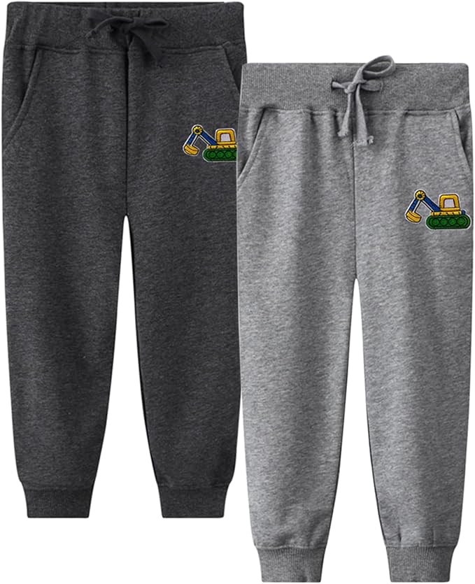 LOKTARC 2 Pack Boys Drawstring Sweatpants Cute Pattern Cotton Sport Jogger Pants