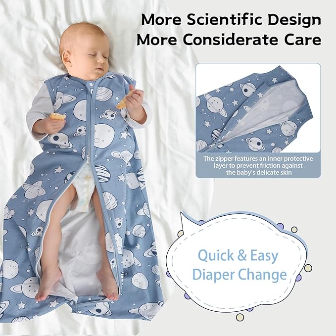 Baby Sleep Sack 0-6 Months,100% Cotton TOG 0.5 Wearable Blanket for Newborn and Infant, 3 Pack 2-Way Zipper Lightweight Sleeping Bags for Toddler