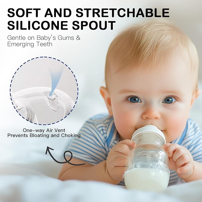 Sippy Spout Nipples for Comotomo Baby Bottles, Transition Straw Sippy Cup 100% Food Grade Silicone Soft Nipple, 6m+, Pack of 4