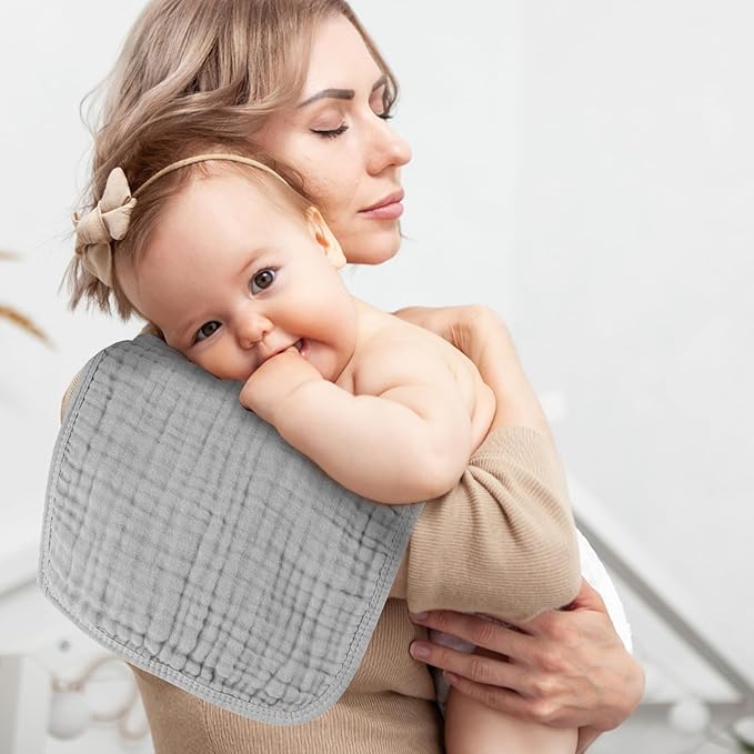 Baby Burp Cloth 100% Cotton Newborn Cotton Muslin Burp Cloth 10x20 inches (Blue & Green 5 Pieces)