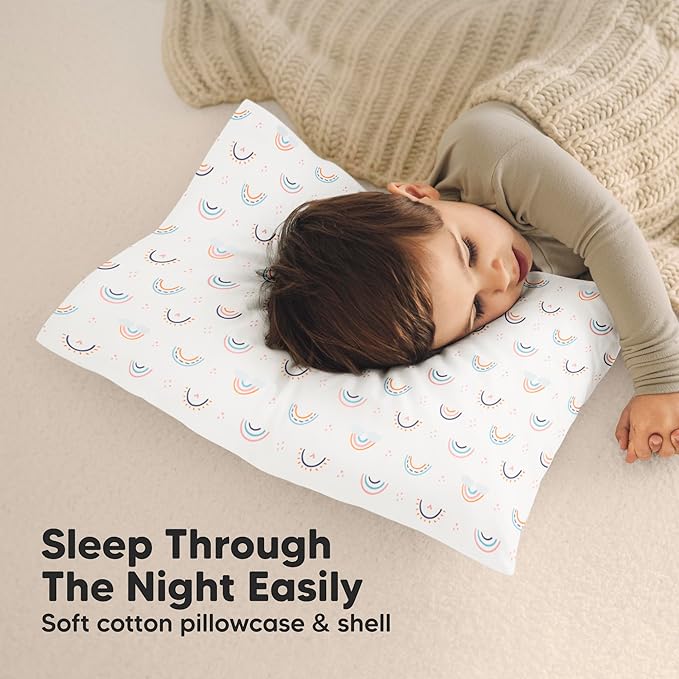 KeaBabies Toddler Pillow with Pillowcase, Jumbo 14X20 - Soft Organic Cotton Toddler Pillows for Sleeping - Machine Washable - Perfect for Travel, Toddler Bed Set (Flutter)