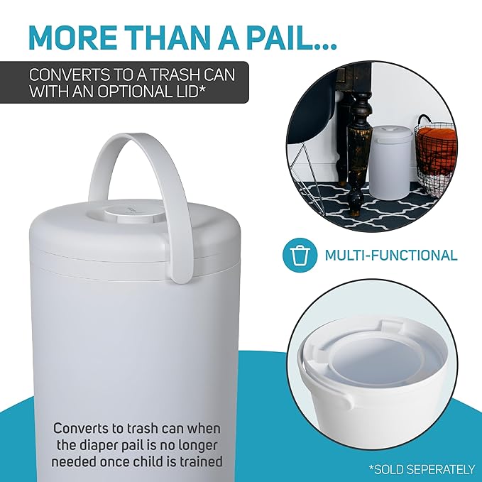 L.A. BABY Magic Diaper Pail - Patented 100% Odor-Free System with Child-Safe Lock - Award-Winning Design - No Refills Required - Works with Regular Trash Bags - White