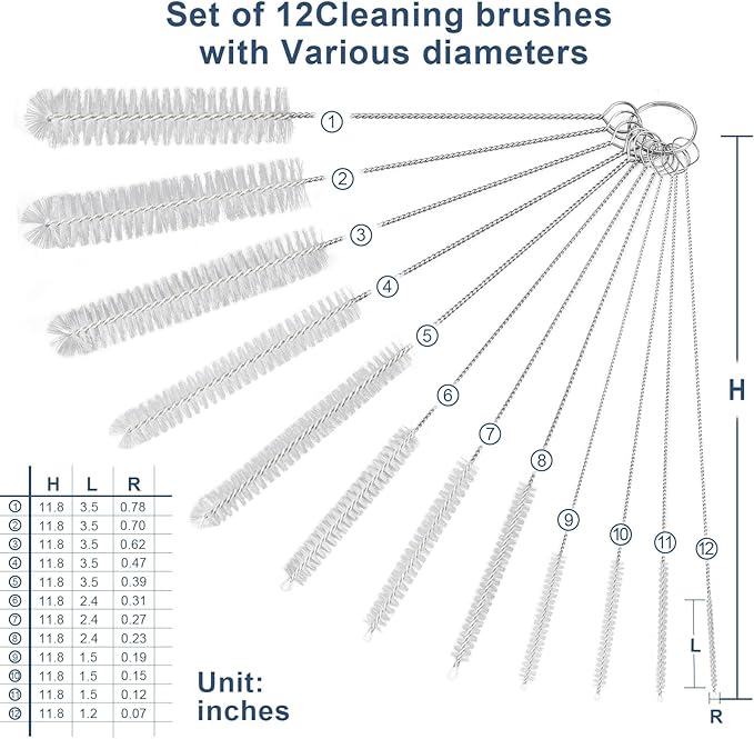 Straw Cleaner Brush Set, 12-Piece 11.8 Inch Long Botthle Cleaning Brush, Nylon Tube Brush Kit for Straws on Tumbler, Water Bottle, Sippy Cup and Pipes, Tubes or Tea Pot Spout