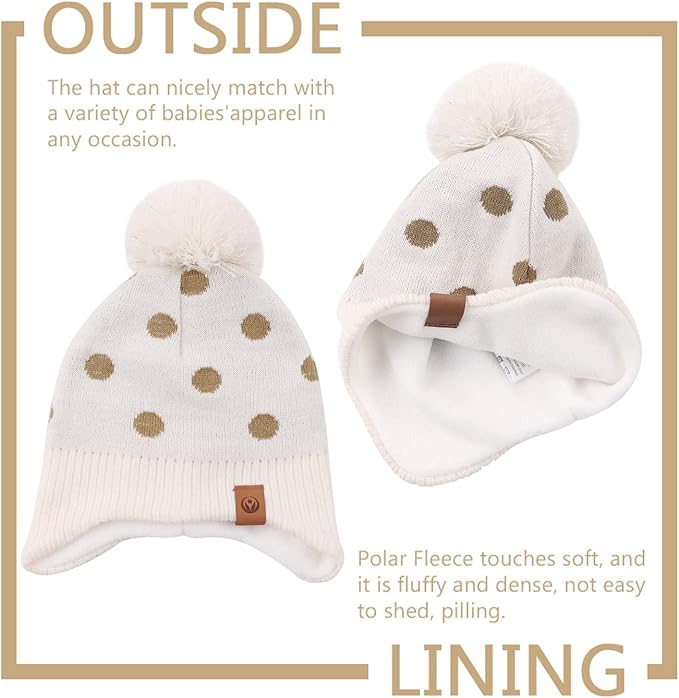 JANGANNSA Knitted Baby Hat Scarf Set Winter Warm Boys Girls Beanie Fleece Lining Toddler Kids Hats with Pompom