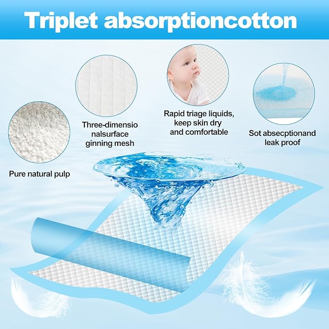 100 Pack Disposable Changing Pads,Waterproof Baby Disposable Underpads,Soft Absorbent Waterproof Diaper Changing Pad for Baby Incontinence with Moisture Protector,23.6 x 17.7Inch(Blue)