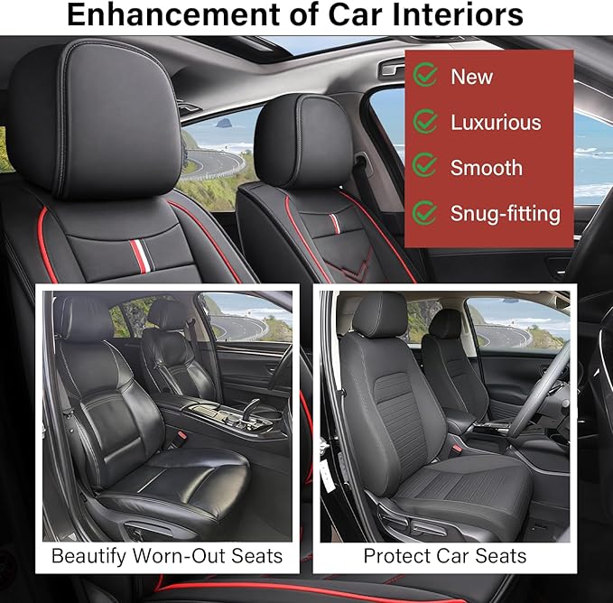 Leather Car Seat Covers Fit for LR Range Rover Evoque 2019-2025, 5 Seater Waterproof and Wear-Resistant Seat Cover Interior Accessories(Full Set,Black&Red)