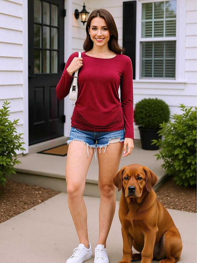 Maternity Shirts Long Sleeve Pregnancy Top for Women with Crew Neck Casual Tee Shirts