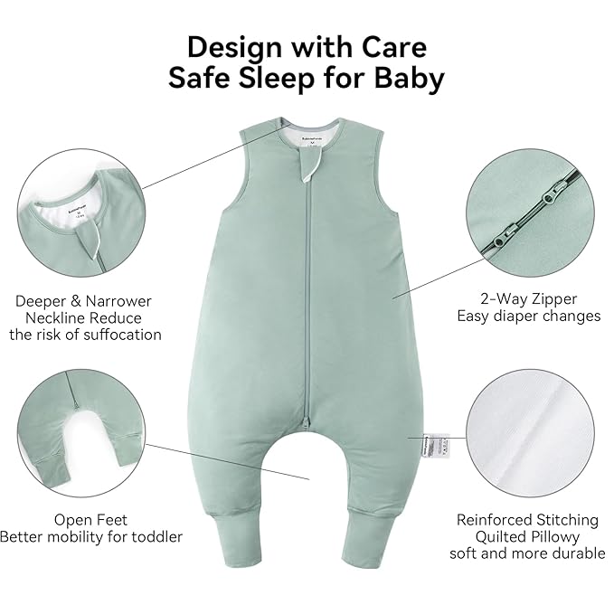 Rayon Made from Bamboo Toddler Sleep Sack with Feet 12-24 Months 1.0 Tog Ultra Soft Toddler Sleeping Sack 1t-2t Sleep Bag Walker Quilted Wearable Blanket with Legs 2-Way Zipper Lightweight