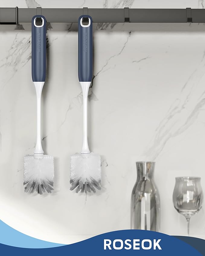 Long Handle Water Bottle Brush,Flexible Bottle Brush for Cleaning Milkshake Cup,Sports Bottle,Navy Blue,2 Pack