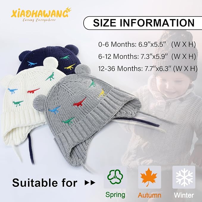 XIAOHAWANG Baby Hat Cute Bear Toddler Earflap Beanie Warm for Fall Winter