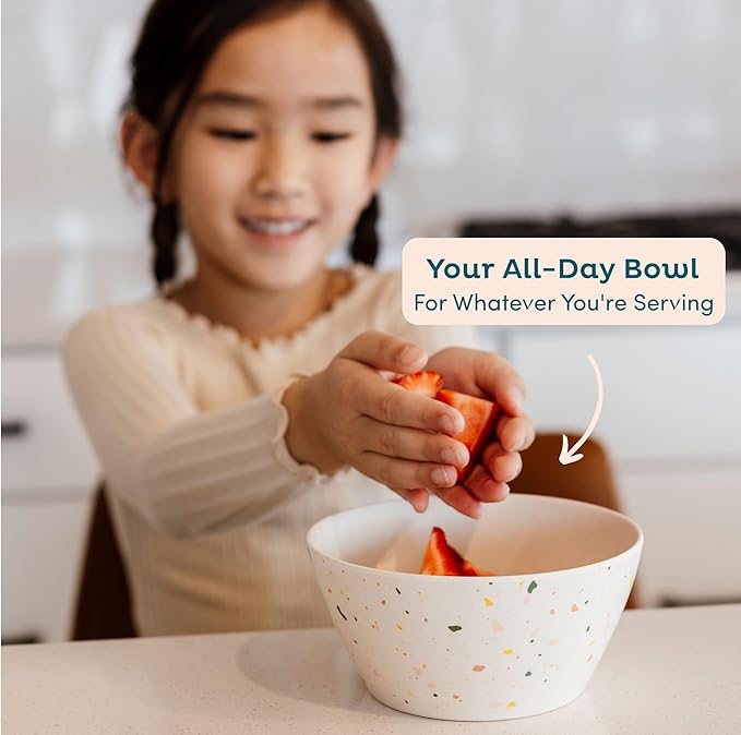 Nook Theory 4 Pack Bamboo Bowls - 22 Oz Reusable Bowl, Dishwasher Safe - Not Microwavable Bamboo Dishes (Confetti)