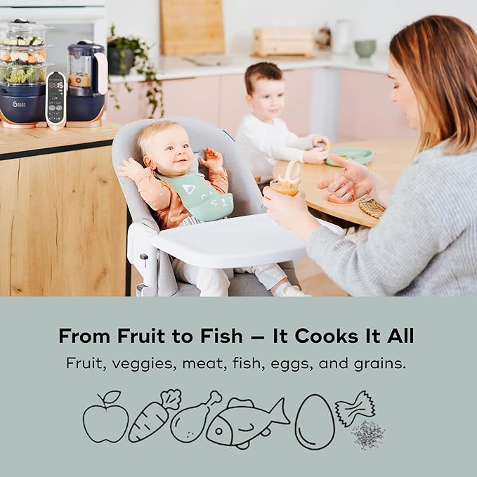 Babymoov Duo Meal Station XL, 6 in 1 Food Processor with Steamer, Multi-Speed Blender, Warmer, Defroster & Sterilizer (Nutritionist Approved), pink