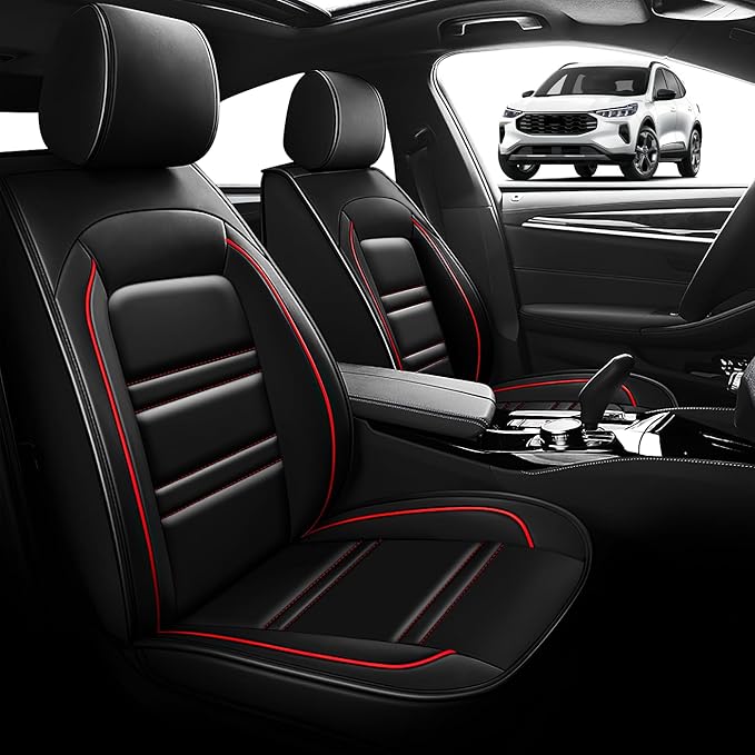 Seat Cover for Ford Escape 2001-2025 | Car Seat Covers Front Seats, Waterproof Seat Protectors, Automotive Front Seat Covers (Front Seat, Black&Red Line)