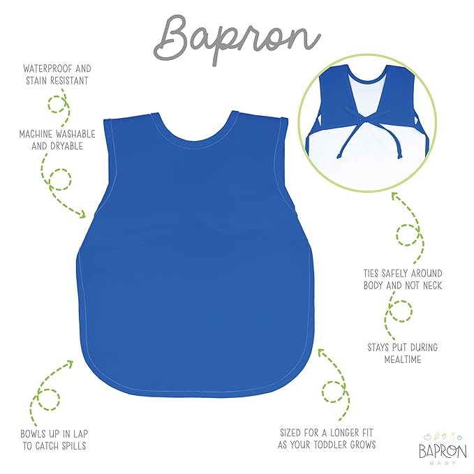 BapronBaby Minimalist Royal Blue Bapron - No Neck Tie Safer Bib for Baby & Toddler - Soft Waterproof Stain Resistant - Machine Washable - Sz Baby/Toddler 6m-3T