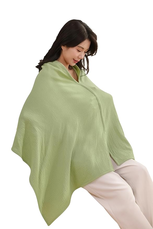 2-Pack Nursing Covers for Breastfeeding, 100% Organic Cotton Muslin Breastfeeding Cover, Multi-Use Nursing Scarf, Car Seat Canopy, Stroller Cover, Soft Breathable Baby Blanket Green