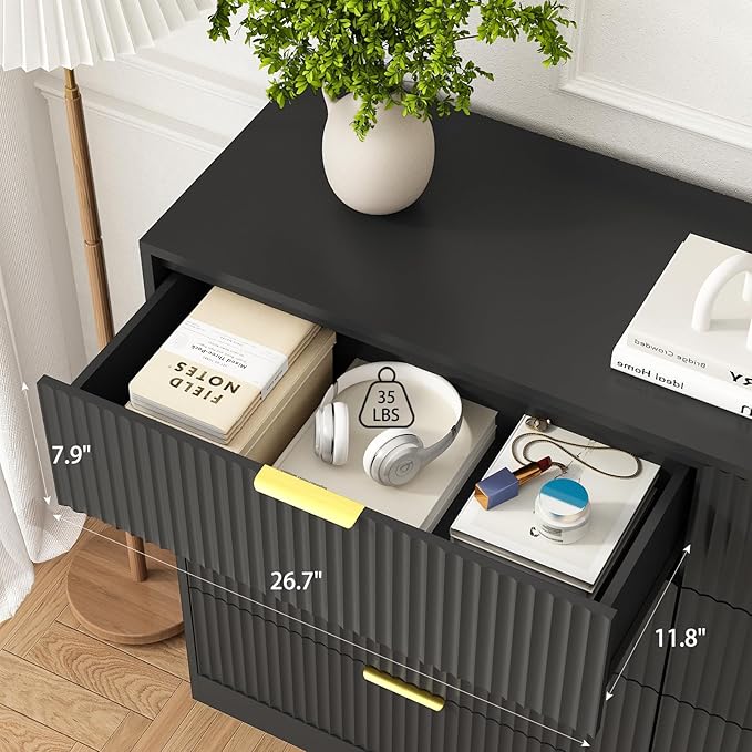 8 Drawer Dresser for Bedroom, Modern Fluted Double Dresser, 55" Wide Chest of Dressers, Wooden Beside Table for Closet, Living Room and Entryway, Black