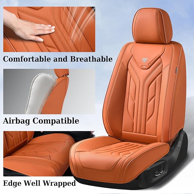 Coverado Seat Covers, Car Seat Covers Front Seats, Leather Seat Covers for Cars, Automotive Seat Covers Car Seat Protector Car Seat Cushion Universal Fit for Most Sedans SUV Pick-up Truck(Orange)