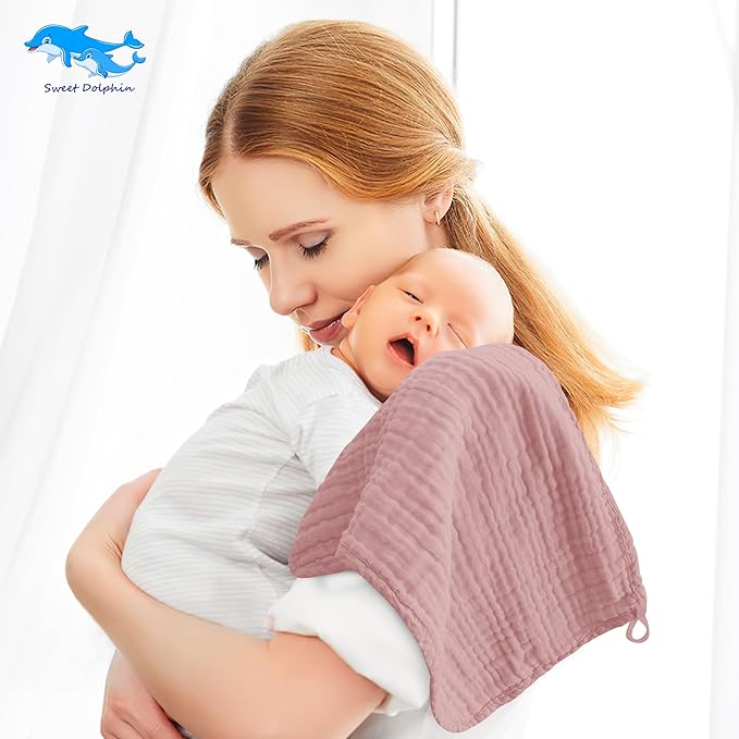 SWEET DOLPHIN 12 Pack Muslin Burp Cloths Large 100% Cotton Burping Clothes for Baby Drool - Absorbent and Soft Boys & Girls Milk Spit Up Rags for Newborn Essentials Registry - Neutral Retro